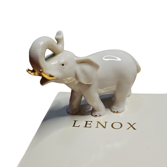 Vintage Lenox Porcelain Elephant Figurine With Gold Accents Rare Beige Gold - Picture 1 of 3